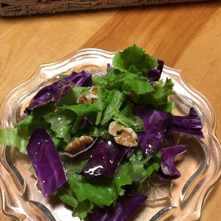 グリーンリーフと紫キャベツ、胡桃のサラダ